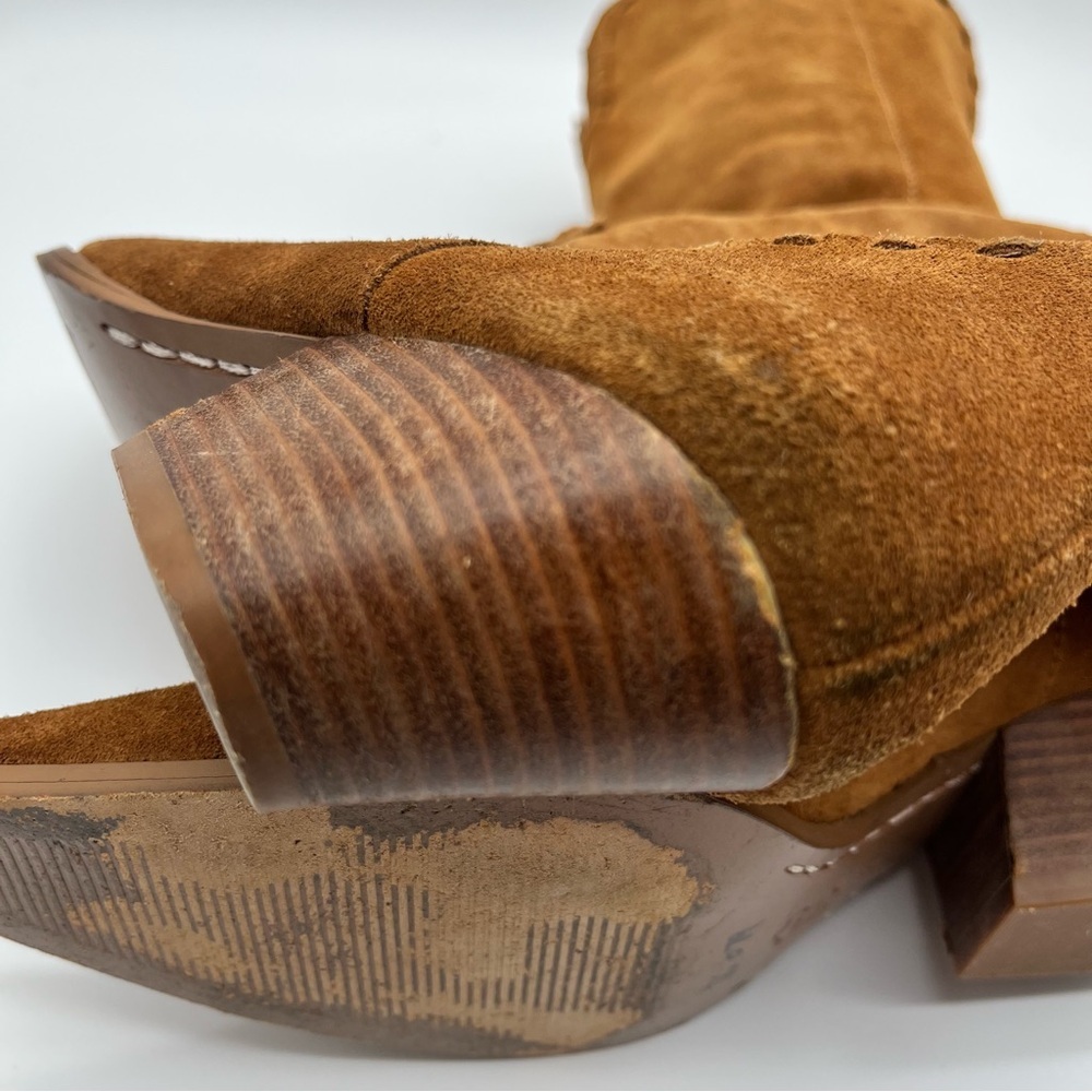 Michael Kors Brown Suede Cowboy Pull On Mid-Calf Pointed Raped Heal Boots 8M - Picture 13 of 14
